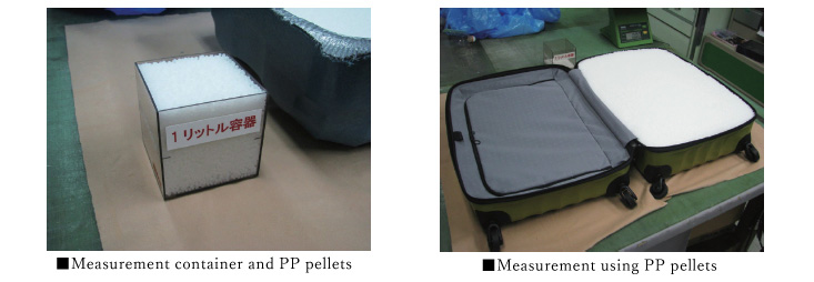 Measurement container and PP pellets / Measurement using PP pellets