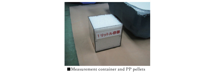 Measurement container and PP pellets / Measurement using PP pellets