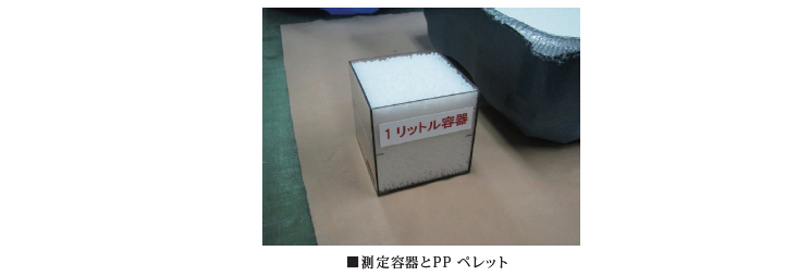 製品本体の計量には、ペレット（樹脂製粒子）を使用