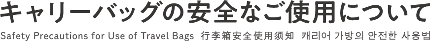 キャリーバッグの安全なご使用について Safety Precautions for Use of Travel Bags 行李箱安全使用?知 ??? ??? ??? ???
