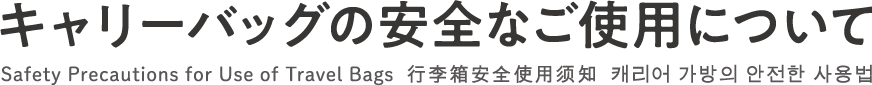 キャリーバッグの安全なご使用について Safety Precautions for Use of Travel Bags 关于行李箱的安全使用