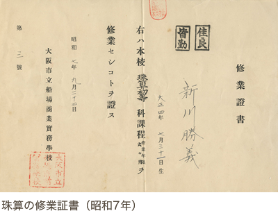 珠算の修業証書(昭和7年)