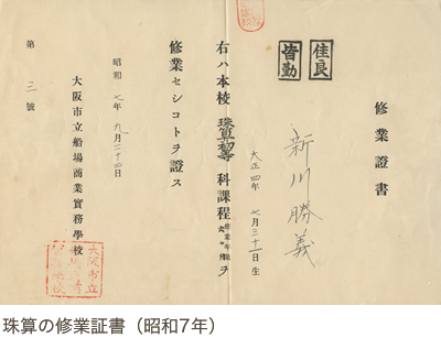 珠算の修業証書（昭和7年）